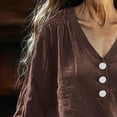 thumbnail image 6 of 3/4 Sleeve V-Neck Women's Linen-Cotton Blouses Front Pleated Elastic Cuffs Casual Tops Lightweight Shirts for Spring Summer Daily Wear, 6 of 6