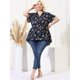thumbnail image 3 of Women's Plus Size Shirt Floral Asymmetrical Short Sleeve Chiffon Peplum Blouse Navy Blue 2X, 3 of 5