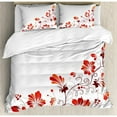 thumbnail image 3 of Chinese Duvet Cover Set Twin Size, Chinese Traditional Purity Symbol Blossoms with Curved Lace Like Branch and Leaves, Decorative 2 Piece Bedding Set with 1 Pillow Sham, Red White, by Ambesonne, 3 of 3