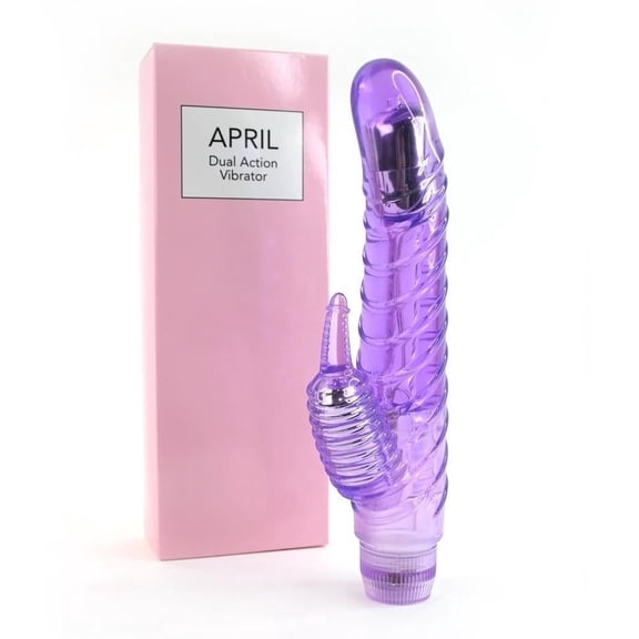 April's Seductive Dual Vibe - Intense G-Spot and Clitoral Stimulation - Ribbed Shaft - Waterproof - Anal Tease - AAA Batteries Required