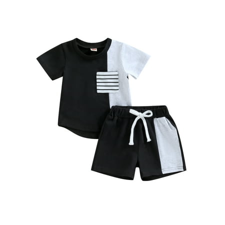 

Tregren Toddler Baby Boy Clothes Set Short Sleeve Round Neck T-Shirt Tops Drawstring Shorts 2pcs Summer Outfits