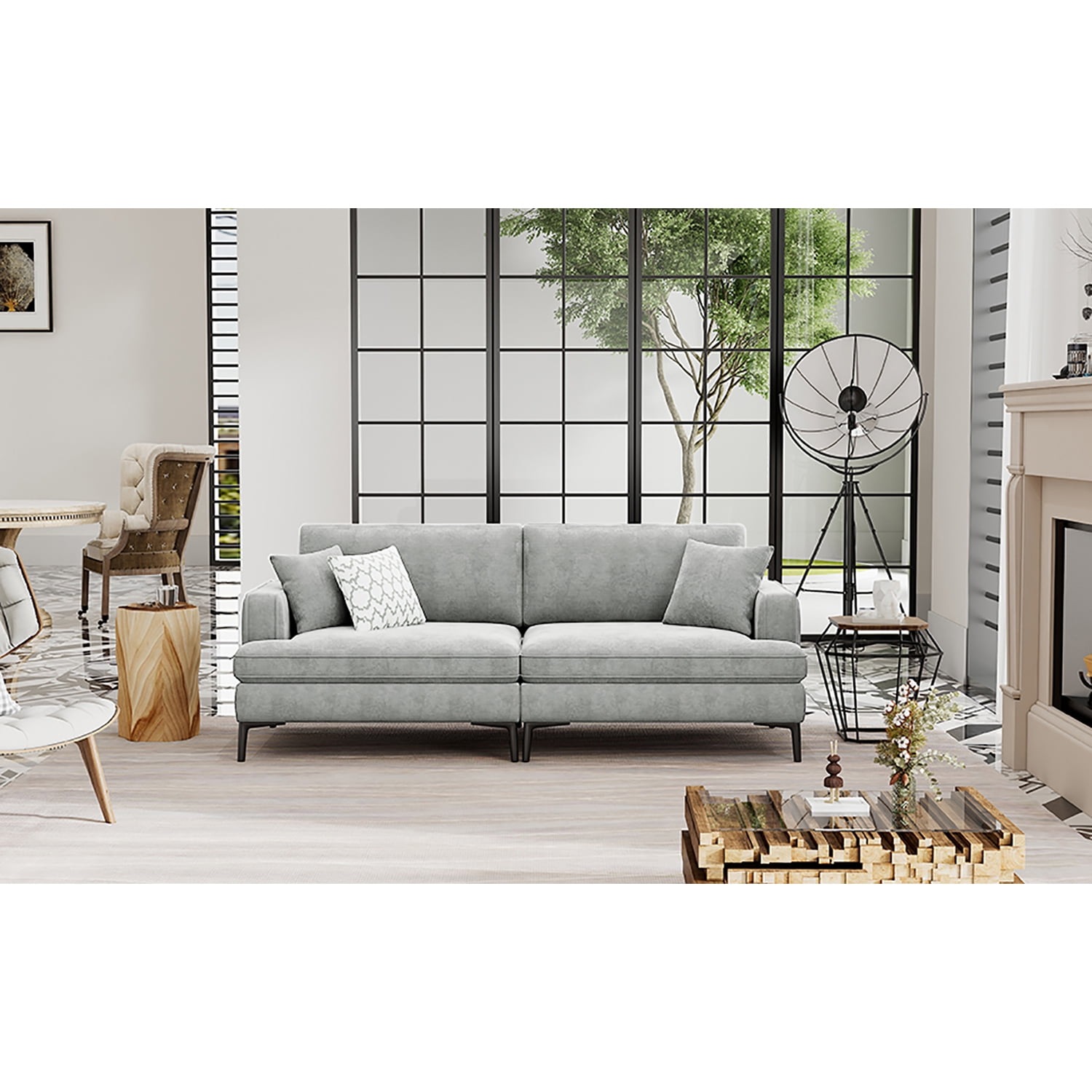Kadyn Upholstered Modern Loveseat Sofa, Couches with Metal Legs and 2 Pillows, Sofa Couches for Small Spaces, Gray