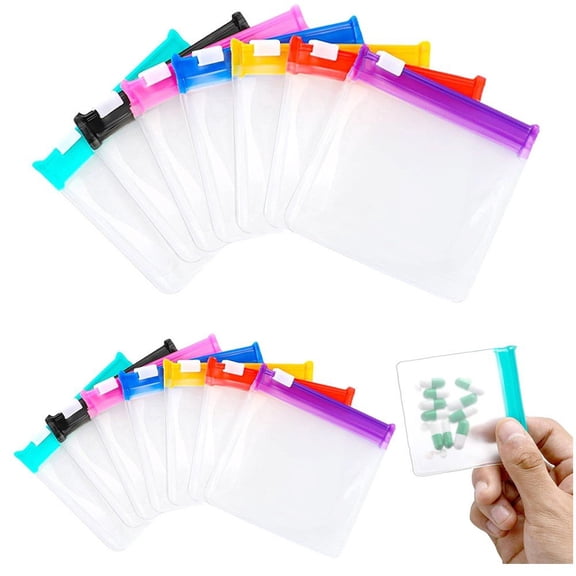 vlrwzc 14Pcs Zippered Pill Pouch Bags, Travel Medicine Organizer, Reusable Clear Self Sealing Medicine Bag for Pills and Small Items