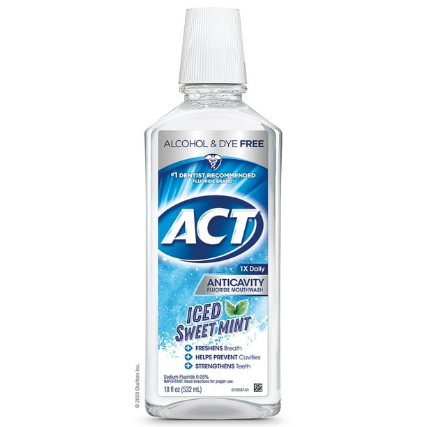 ACT Anticavity Mouthwash (18 Oz Iced Sweet Mint) Dye Free Walmart