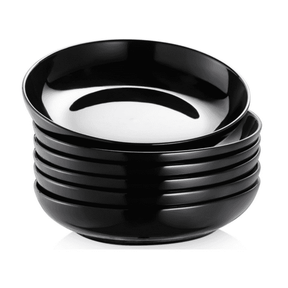 Pasta Bowls 30oz, Large Salad Serving Bowls, Shallow Soup Bowls, Porcelain Pasta Bowls Set of 6, Microwave Dishwasher Safe, Black
