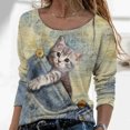 thumbnail image 2 of IROINID T-Shirts à Manches Longues Réduits pour Femmes, Col Rond Imprimé, Blouse d'Automne, Beige, 2 of 5