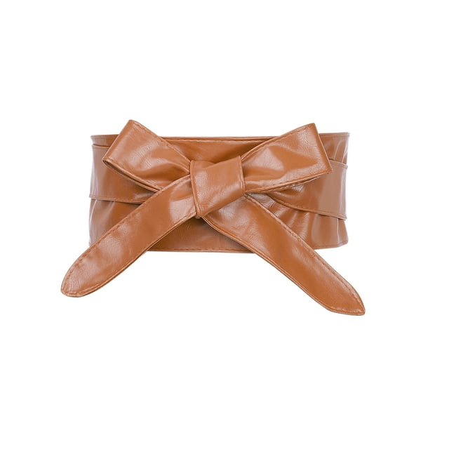 Cinturón Obi de Sash de Ancho con Lazo de Cuero Sintético para Damas 86.6x3.3" Color Marrón
