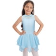 thumbnail image 1 of Sxiwei Kids Girls Figure Ice Skating Leotard Dress Mesh Splice Rhinestone Roller Skating Dance Light Blue 12, 1 of 7