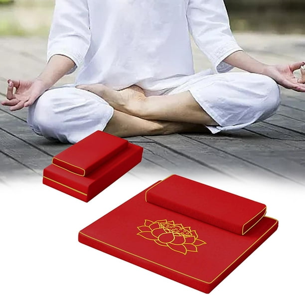 2 Pieces Portable Meditation Cushion Set Thick Yoga Mat Set Sitting Pillow  Washable Cover Removable Meditation Mat Bundle for Sofa Footstool Red