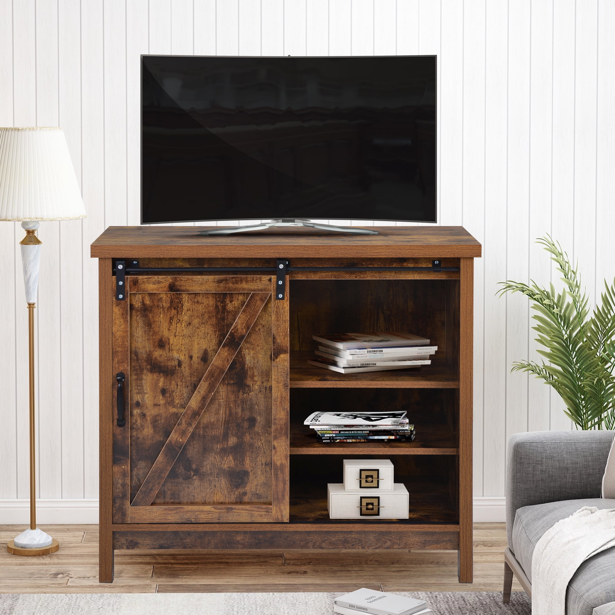 Details about   50" Wood Industrial Media Durable TV Stand W/ Storage Shelves Table Office Home 