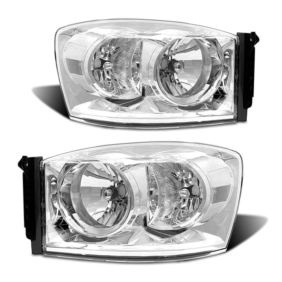 ADCARLIGHTS compatible with 2006-2009 Ram Headlight Assembly for 06-08 Dodge Ram 1500/06-09 Dodge Ram 2500 3500 Clear Lens Chrome Housing with Clear Reflector Headlamp Replacement Left and Right