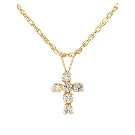 Brilliance Fine Girl’s/Tween 14K Yellow Gold CZ Cross Pendant, 18” Chain