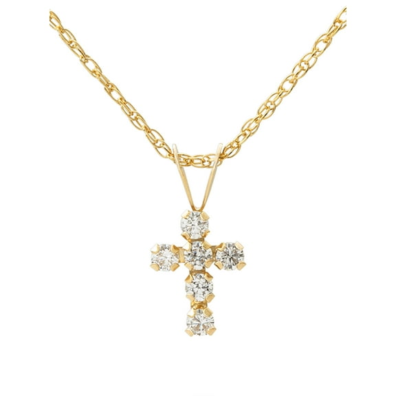 Brilliance Fine Girl’s/Tween 14K Yellow Gold CZ Cross Pendant, 18” Chain
