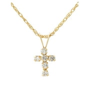 Brilliance Fine Jewelry Girls 14K Yellow Gold CZ Cross Pendant, 18 Chain