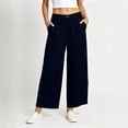 thumbnail image 5 of Plus Size Women's Cotton Linen Wide Leg Pants with Pockets, High Waisted Elastic Waist, Loose Fit Trousers for Summer Casual Commuting, Womens Pants | UKHCCC,Navy 2XL, 5 of 9