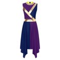 thumbnail image 4 of TiaoBug Womens Lyrical Dance Dress Sleeveless Tunic Metallic Color Block Dance Dresses Purple&Navy Blue L, 4 of 7