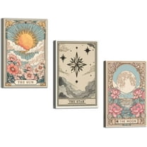 Hieng 3 Pieces Sun and Moon Stars Wall Art Tarot Canvas Prints Celestial Pictures Mystic Themed Paintings Boho Artwork for Office Bedroom Decor Unframed