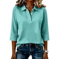 thumbnail image 4 of 3/4 Sleeve Tops for Women Dressy Casual Collared Button Polo Golf Shirts Lightweight Athletic Blouses, 4 of 5