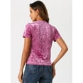 thumbnail image 4 of DARING DIVA Women's Velvet Blouse Tops Crew Neck Short Sleeve T-Shirt M Hot Pink, 4 of 6