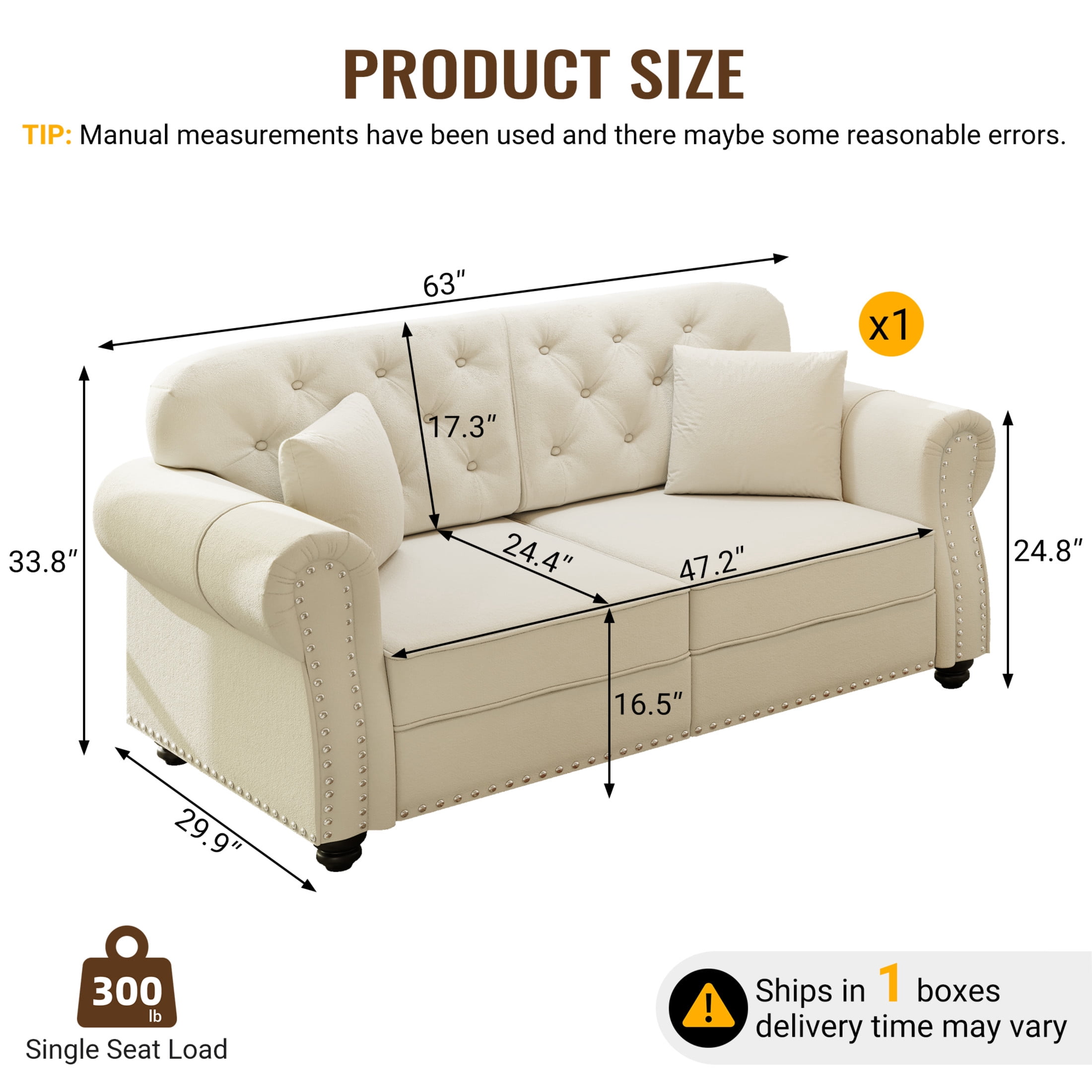 Noble House Kieran 6-Seater Velvet Chesterfield Sofa, Modern Tufted Armchair with Nailhead Trim and Ottoman, Beige White