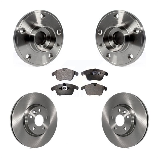 Transit Auto Front Hub Bearing Assembly Disc Brake Rotors and Semi-Metallic Pads Kit for Car Volvo XC70 S60 V60 S80 V70 with 300mm Diameter Rotor KBB-105222