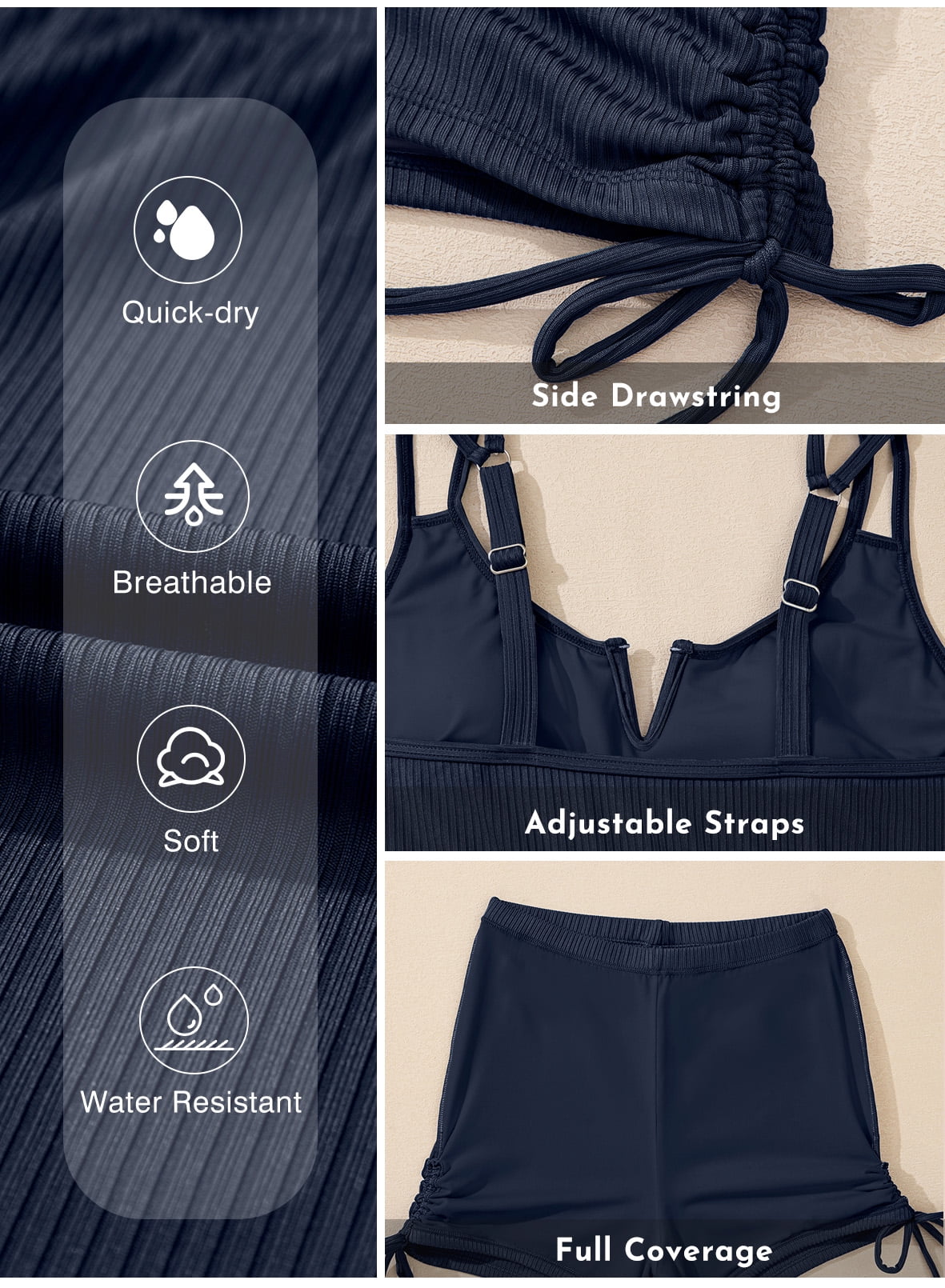 Eytino Swimsuit Sets Womens Tankini Swimsuits Two Piece V Neck Tankini Top with Boyshorts Tummy Control 2 Piece Bathing Suits Swimwear Blue S-2XL