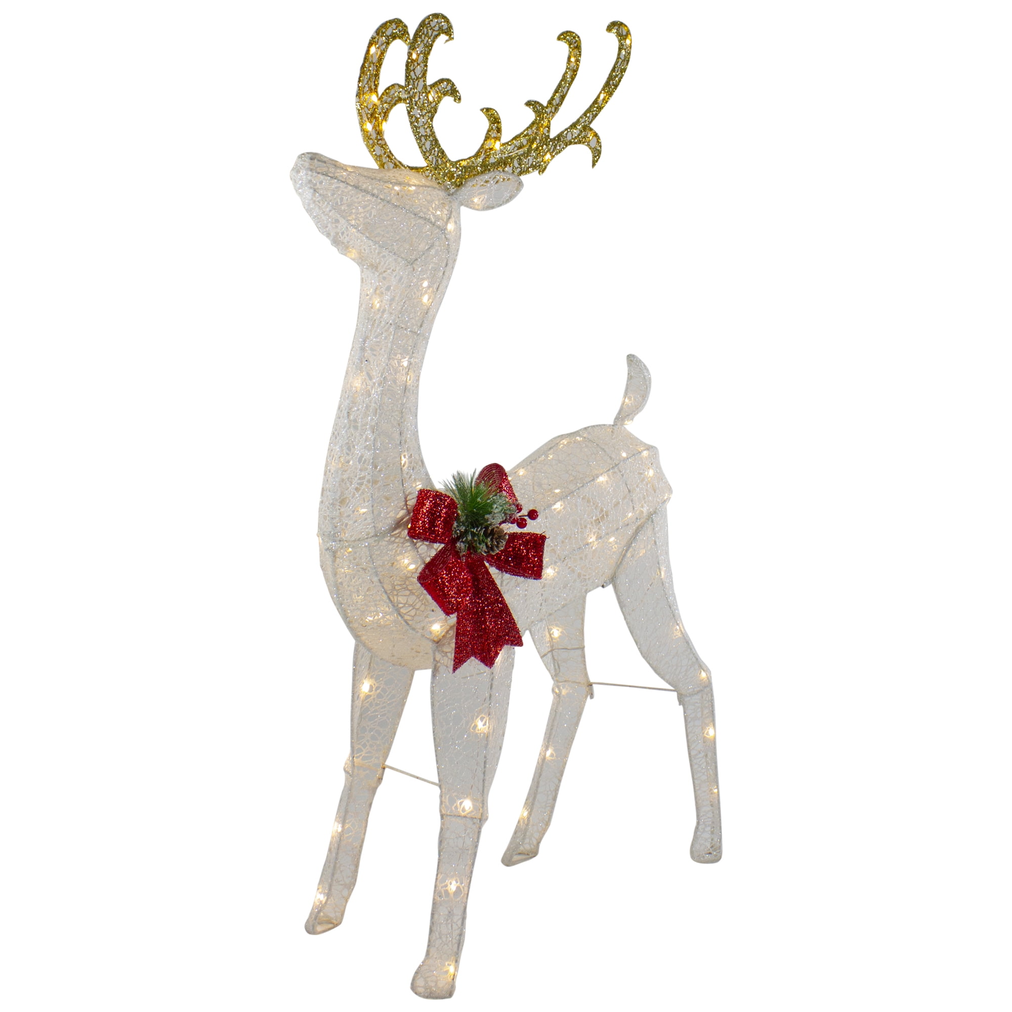 Glittering Reindeer Sleigh Lighted Outdoor Christmas Decoration