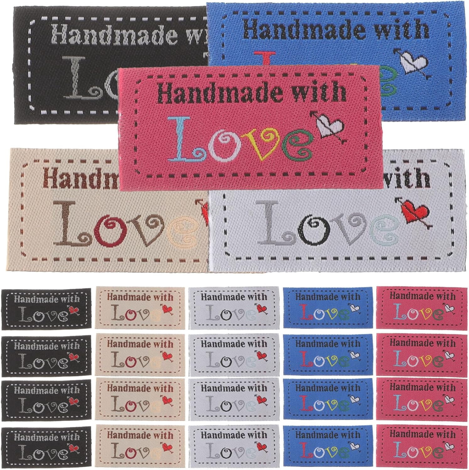 Made with Love Sewing Labels: 100pcs Made with Love Clothing Labels Handmade Tags Personalized Sewing for Jeans Bags Shoes Hat Crafts, Knitting, Crochet Projects