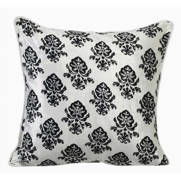 Throw Pillow Cover With Zipper, Throw Pillow Cover For Couch, White 22x22 inch (55x55 cm) Square Black Damask Printed Decorative Pillow Covers, Victorian Style - Classic Black Damask