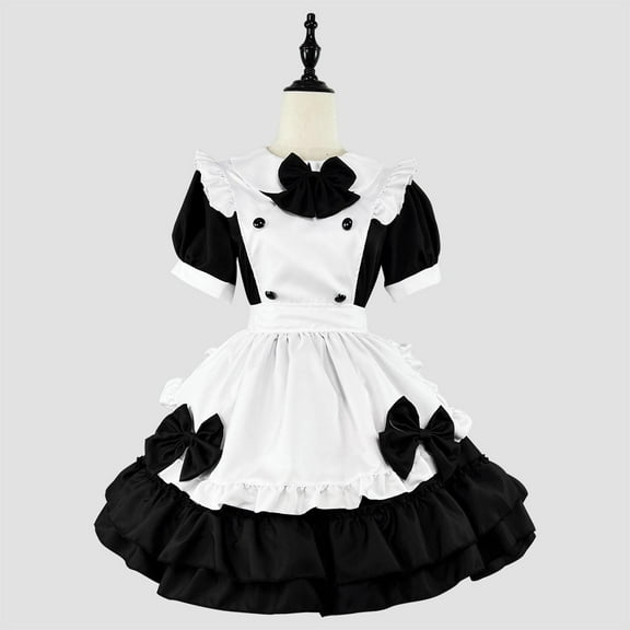 Qulqfy Maid Dress for Women Black Short Sleeve Mini A Line Plus Size Ruffle Tiered Dresses Fall Dresses for Women 2025 L