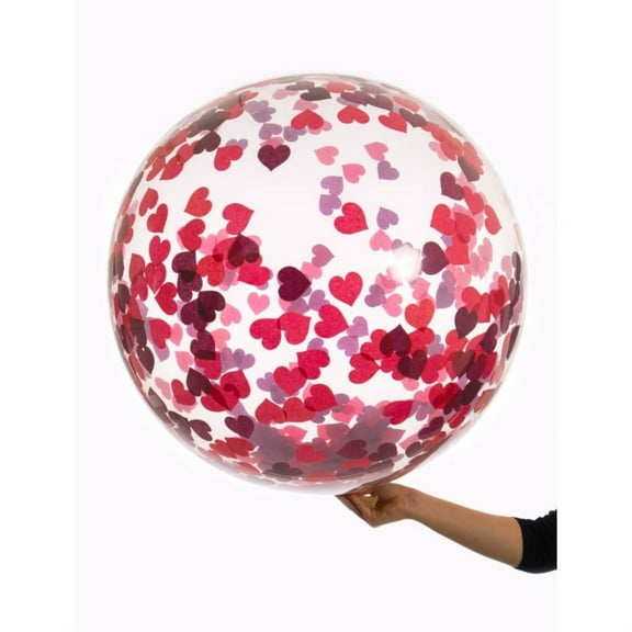 Balloon-Funny Bubble-Confetti-Red Hearts-18"