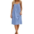 thumbnail image 4 of BOOMNY Women's Backless Cami Dress Spaghetti Strap Lounge House Midi Linen Dresses Flowy Beach Summer Maxi Sundress, 4 of 9