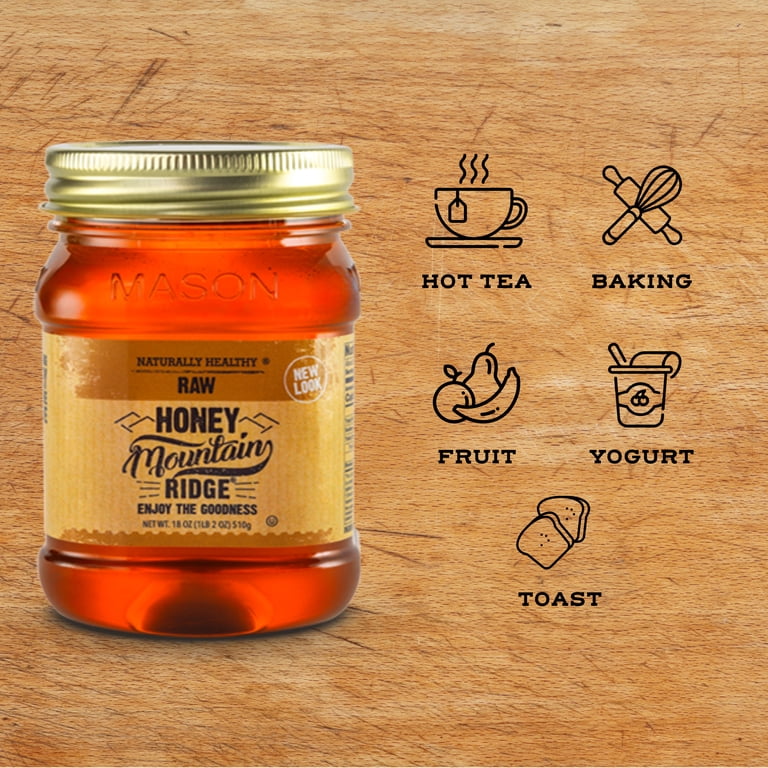 Naturally Healthy Mountain Ridge Raw Honey, 18oz, 100% Pure
