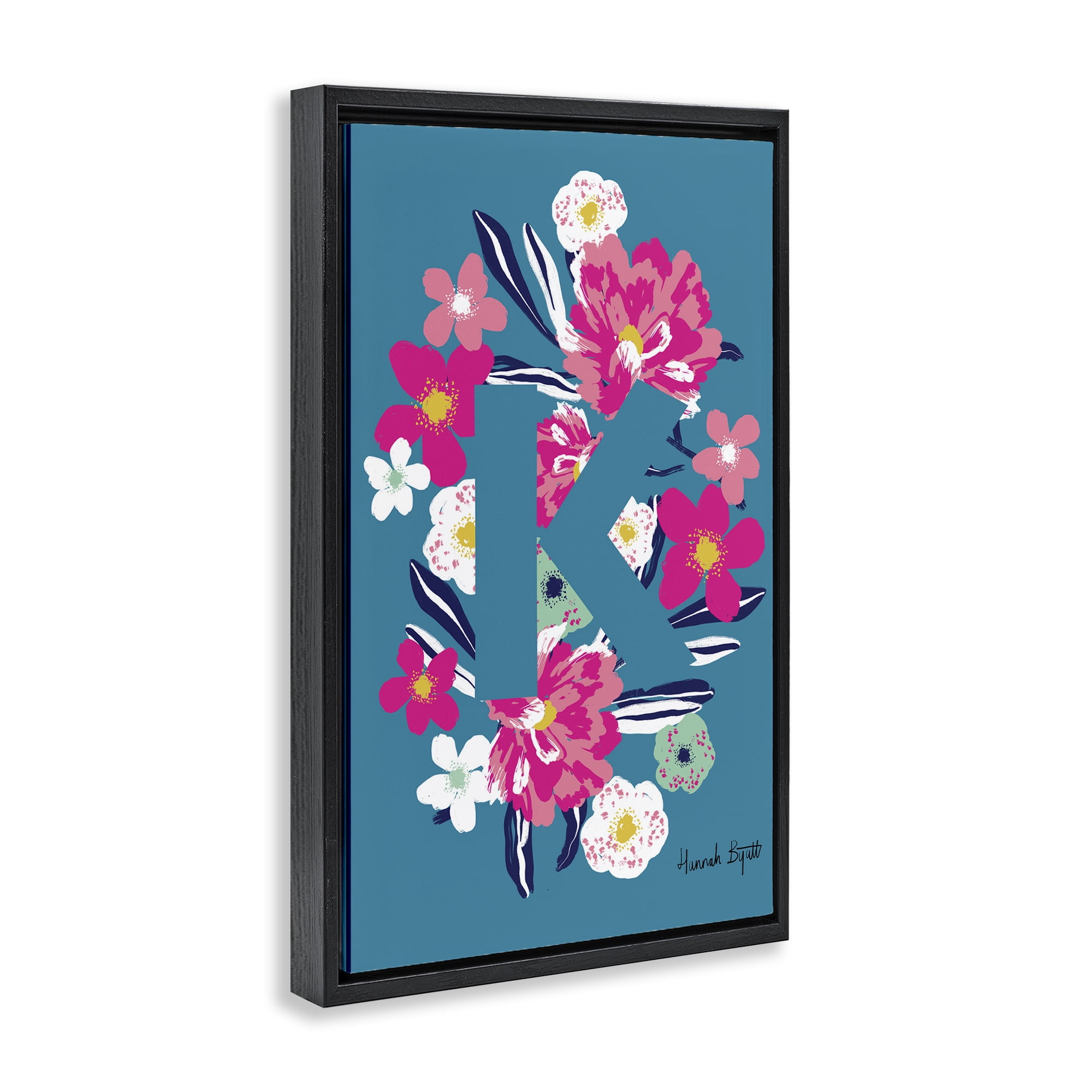 Stupell Industries Floral Bloom Letter K Botanical & Floral Painting Black Floater Framed Art Print Wall Art, 21 x 31
