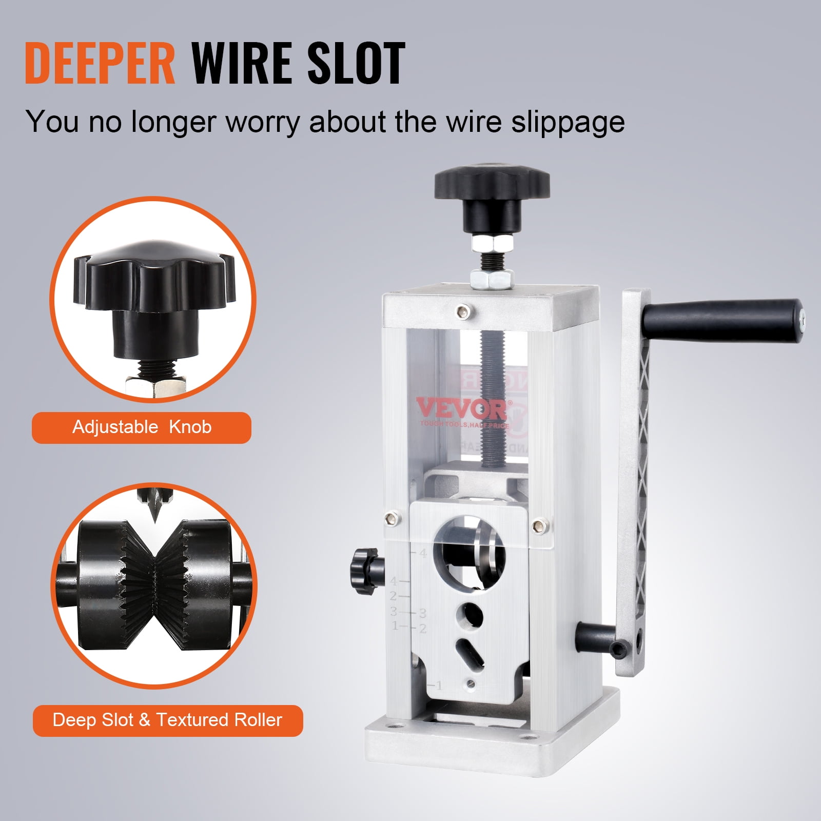VEVOR Hand-Operated Wire Stripper, 0.06''-1.5'' Cable Removal Tool, Drill Attachment Option, Clear Depth Gauge, Lightweight Aluminum Build for Efficient Copper Scrap Processing