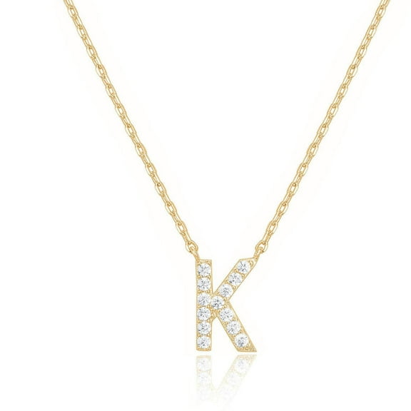Bonjour Jewelers 14k Yellow Gold Created White Sapphire Initial K Letter Pendant Necklace Plated