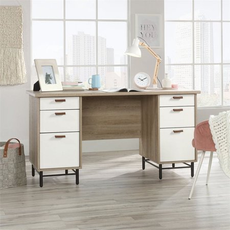 UPC: 0042666042376 | Sauder 423235 Anda Norr Executive Desk  Sky Oak Finish with White Accents
