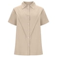 thumbnail image 5 of XAOFW Women's Blouses Solid Color Short Sleeve Lapel Casual Button Down Cardigan Shirt Evening Party Comfortable Stylish Tops, 5 of 7