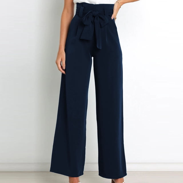 ICHUANYI Clearance Women's Solid Color High-waist Loose Women's Wide Leg Pants(Dark Blue, XL) ICHUANYI WER2023080805289