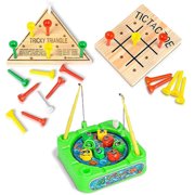 Gamie Travel Road Trip Games Set for Kids & Adults, 3 Piece Mini Tic Tac Toe, Triangle Toss, Fishing Game, Fun Car Airplane Play