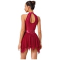 thumbnail image 6 of Aislor Women Ruched Metallic Mesh Lyrical Dance Dress Irregular Ballet Leotard Modern Contemporary Burgundy XL, 6 of 7