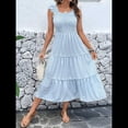 thumbnail image 4 of Vestido Bohemio de Verano para Mujer, con Rayas, Volantes, Tirantes Finos, Holgado, y Fruncido. Azul M, 4 of 10