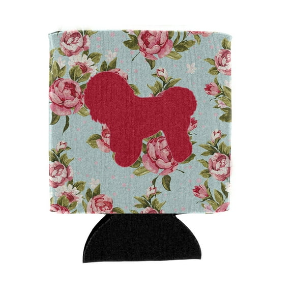 Bichon Frise Shabby Chic Blue Roses Can or Bottle Hugger Blue