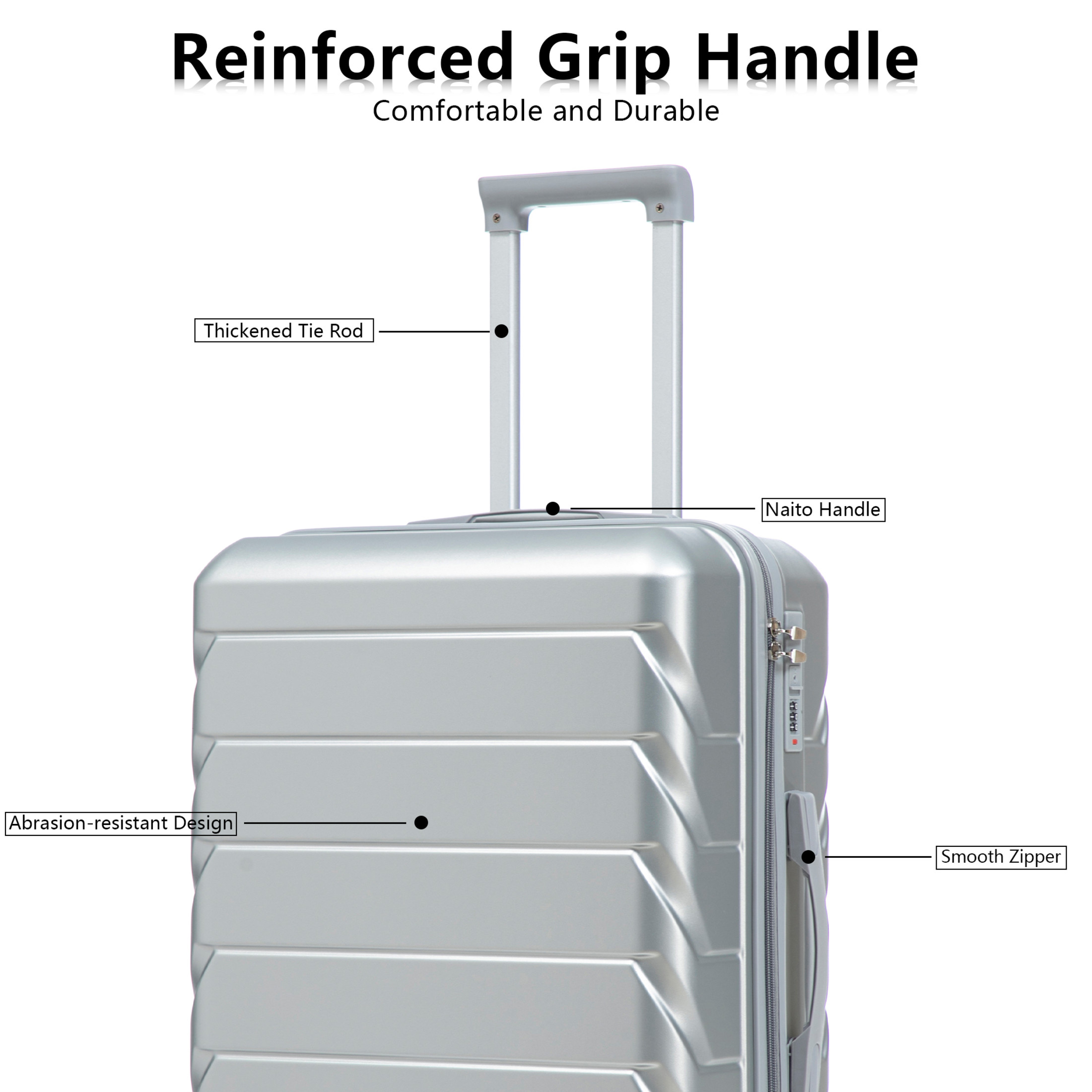 Noble House Lorven 3-Piece 20"/24"/28" ABS Hardshell Luggage Set with Combination Lock and Spinner Wheels, Silver