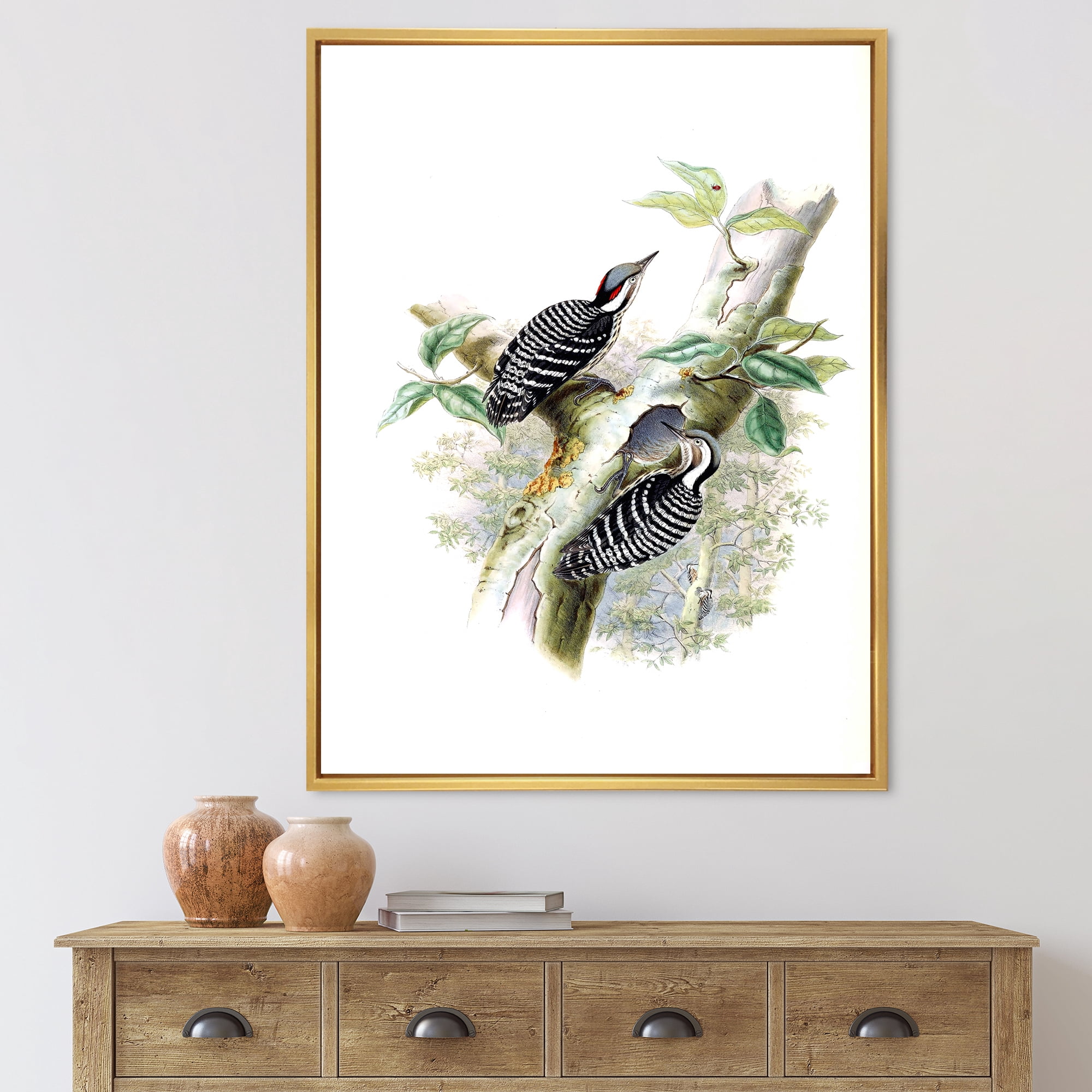 Ancient Birds In The Wild V 12 in x 20 in Framed Painting Canvas Art Print, by Designart