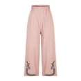 thumbnail image 4 of Women's Cotton Linen Printed Embroidered Wide-Leg Pants Elastic Waist Casual Palazzo Trousers with Pockets, 4 of 6