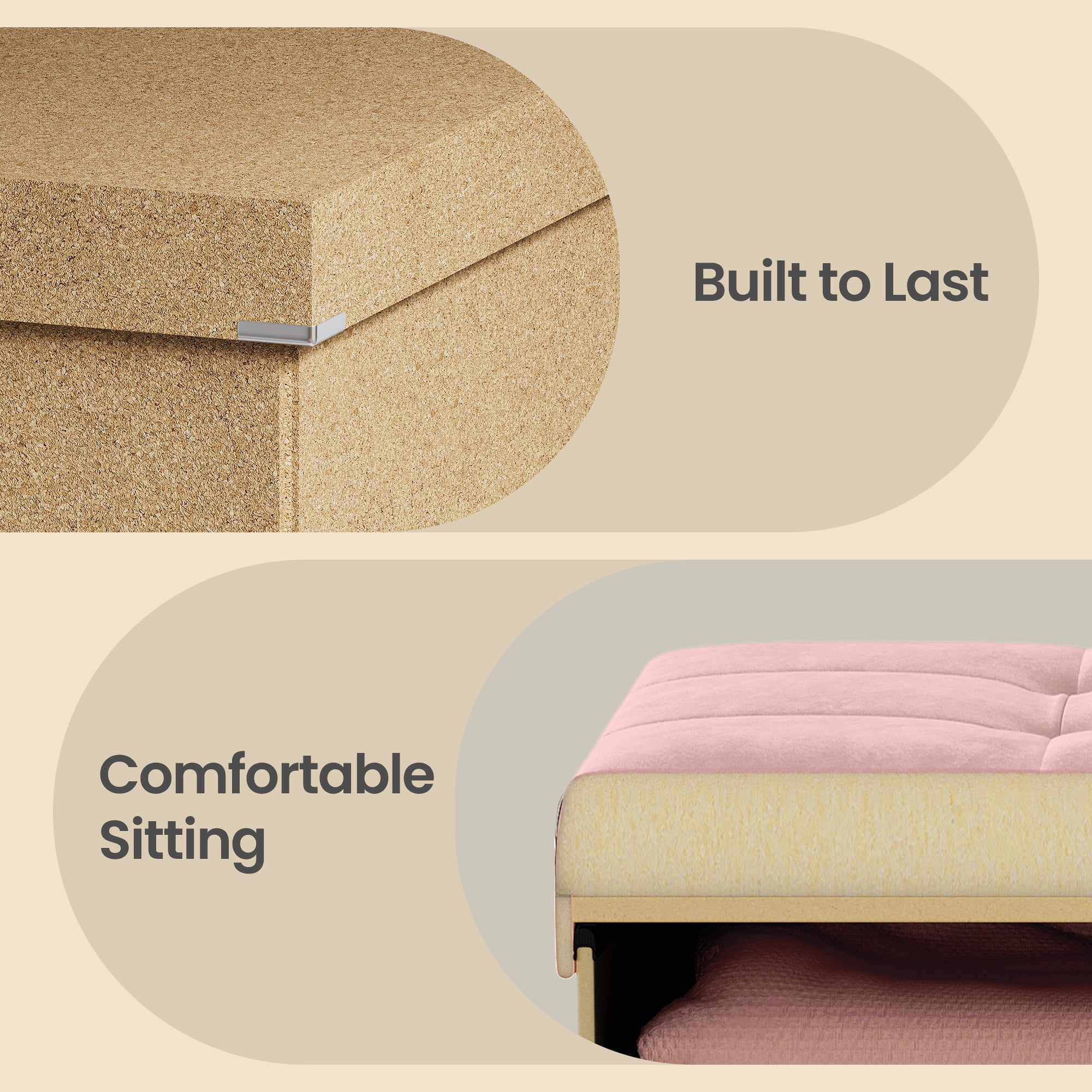 LEDREM 43" Foldable Storage Ottoman Bench with Flipping Lid, MDF Seat with Divider, 660 lb Capacity for Entryway, Living Room, Bedroom, Velvet Footstool, Jelly Pink