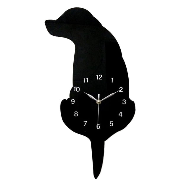 Reloj de Pared de Acrílico con de Gato Y Perro de Dibujos Animados, Reloj de Pared Decorativo con Columpio Y Cola, Black Dog 01 BLESIY reloj de pared gato