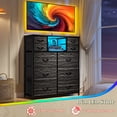 thumbnail image 4 of Enhomee Black Dresser for Bedroom with LED Lights & Charging Station Tall Chest of 10 Fabric Drawers with Storage Shelves, 4 of 9
