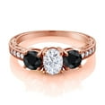thumbnail image 2 of Gem Stone King 18K Rose Gold Plated Silver Black Sapphire Ring Set with Moissanite (2.40 Cttw) (Size 5), 2 of 4